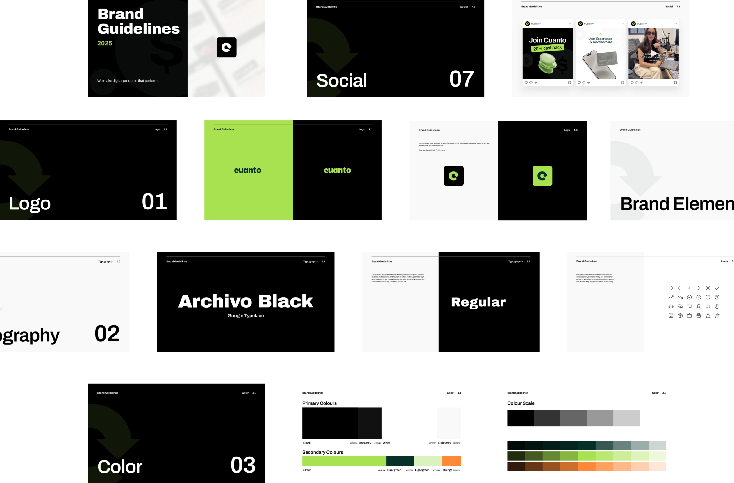 Cuanto brand guidelines — logo, typography, colour