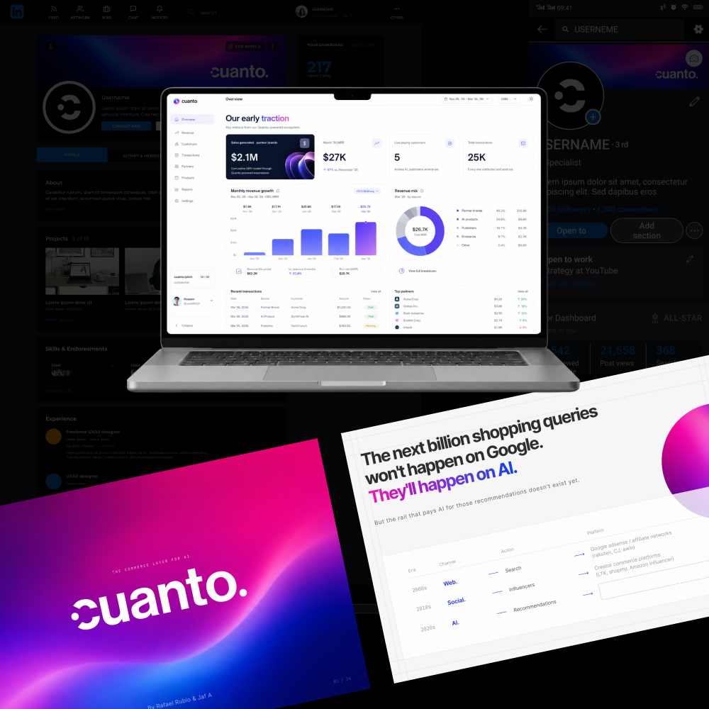 Cuanto B2B dashboard direction and marketing showcase