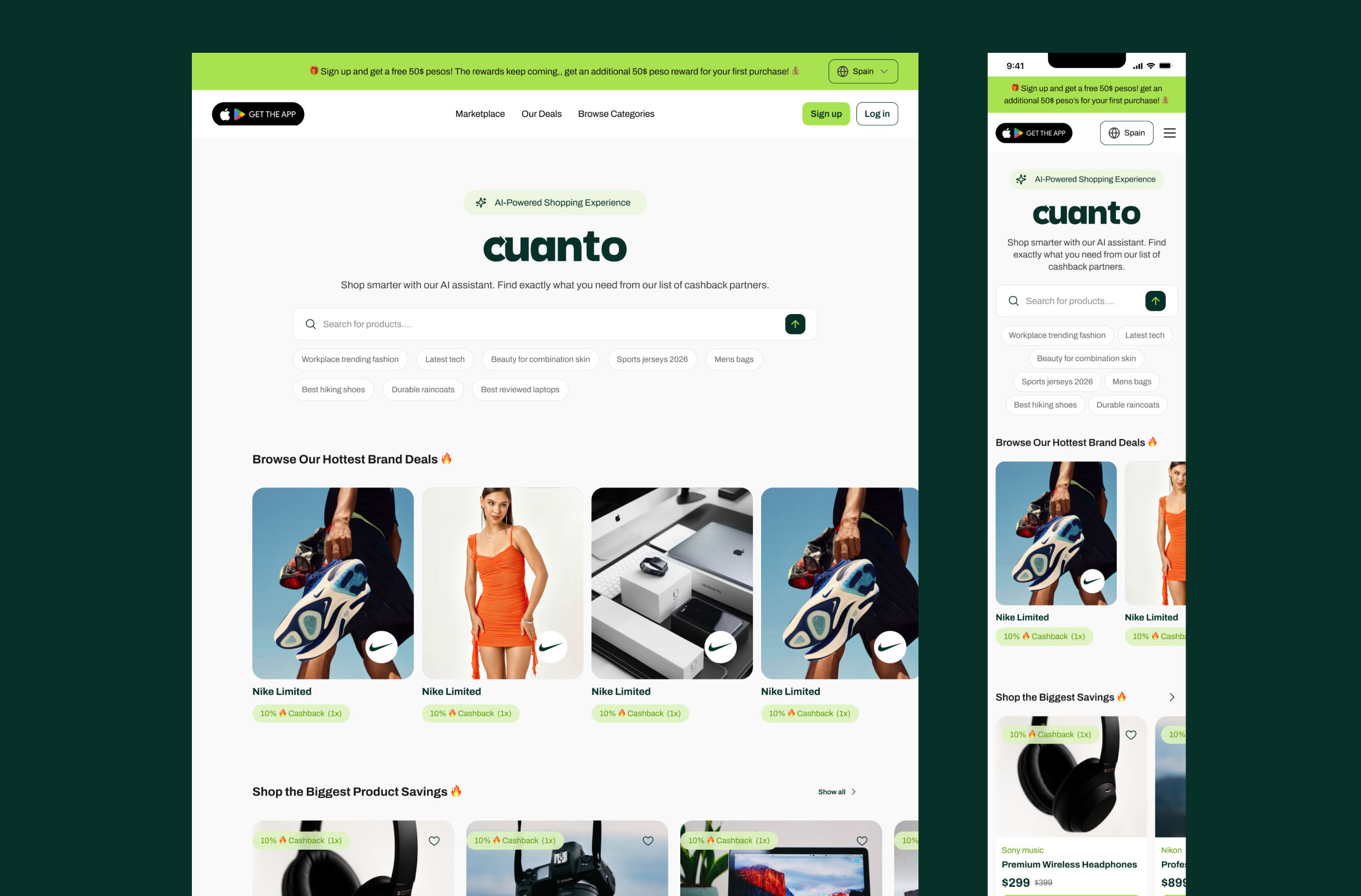 Cuanto web hero with in-line AI search