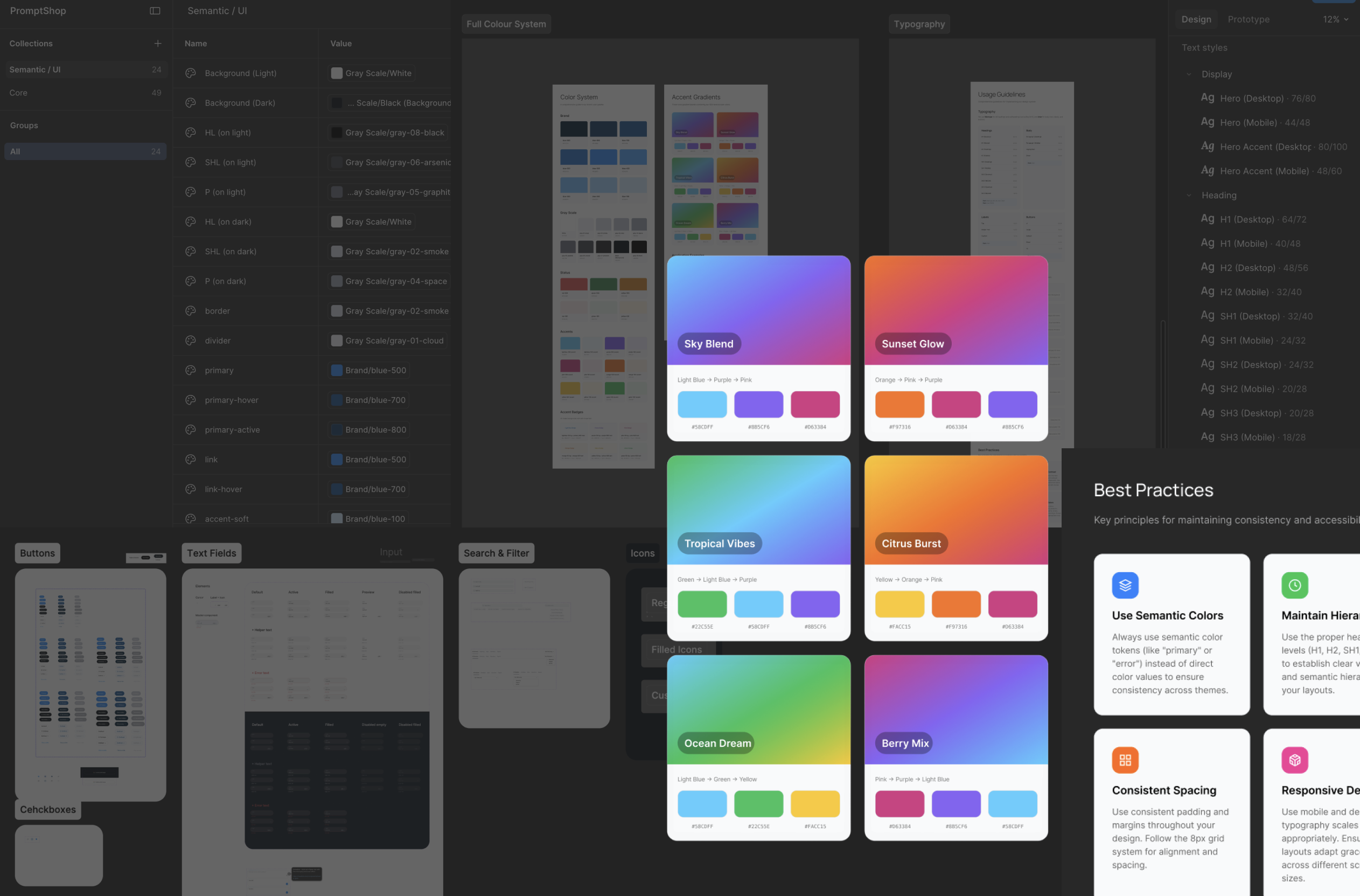 PromptShop — Figma variables, tokens & components